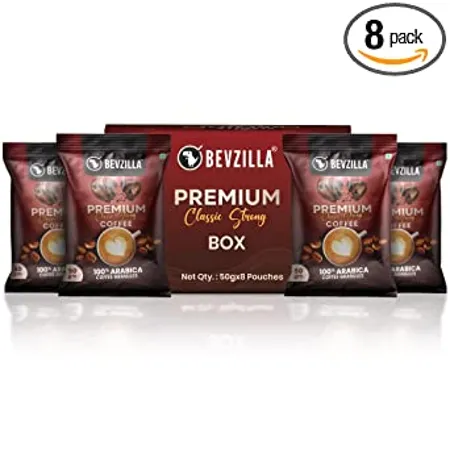 Bevzilla 400 Grams 50 Gm X 8 Bags Classic Strong Coffee Powder Make 200 Cups Buy 4 Get 4 Free 50 Gm X 8 Coffee Pouches Strong Coffee Classic Coffee Espresso Latte Cappucino Hot Cold Coffee