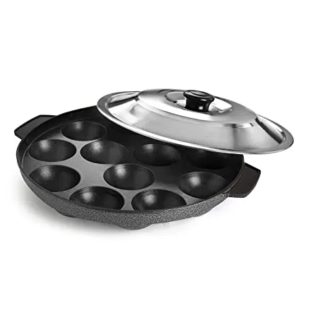 Cello Non Stick 12 Cavity Appam Patra Kan with Stainless Steel Lid