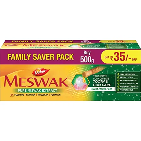 Dabur Meswak Complete Oral Care Toothpaste 500g 2 x 200g 1 x100g Tooth Decay Prevention Stain Removal Cavity Protection Tartar Control Gum Protection Plaque Removal Anti Bacterial
