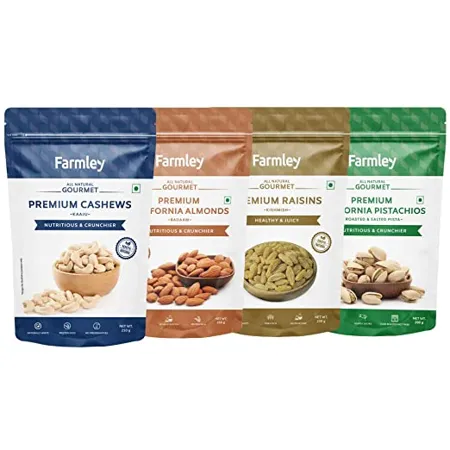 Farmley Premium Mix Nuts and Dry Fruits Combo Pack Almond 250 g Cashew 250 g Pistachios 200 g Raisin 200 g 