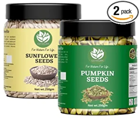GO VEGAN Raw Pumpkin Sunflower Seeds for Eating Protein and Fibre Rich Food Pack of 2 250g JAR Pack 