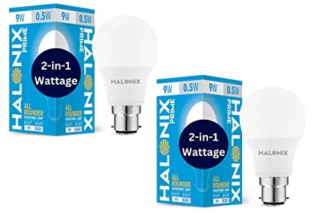 HALONIX 2 in 1 All Rounder 9W 0 5W B22 Led Bulb Cool White Off White Pack of 2 Multi Wattage with Adjustable led Light