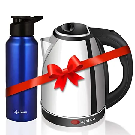 Lifelong LLEKBT01 Electric Kettle 1 5 Litre 1500W for Boiling Water Soup with Leak proof 750 ML Stainless Steel Bottle Combo Combo for Kitchen Easy to Use 1 Year Warranty