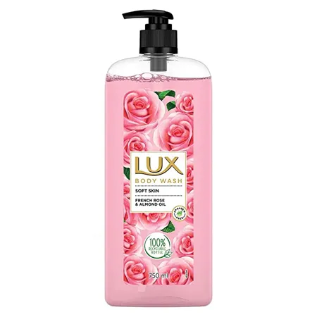 Lux Body Wash Soft Skin French Rose Almond Oil Super Saver XL Pump Bottle with Long Lasting Fragrance Glycerine Paraben Free Extra Foam 750 ml