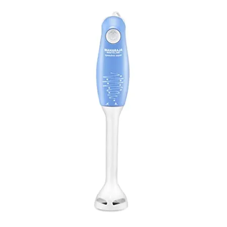 Maharaja Whiteline HB 129 175 Watt Hand Blender Stainless Steel Blades Long Lasting Performance With 175W Motor Detachable Anti Splash Plastic Foot Blue And White 