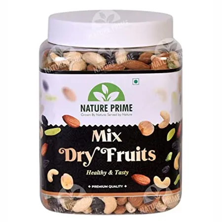 Nature Prime 100 Natural Premium Mix Dry Fruits 1kg with Almonds Cashew Kishmish Apricot Black Raisins Dried Kiwi Nuts and Dry Fruits 1 Kg Jar pack 