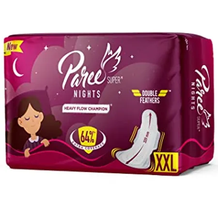 Paree Super Nights Sanitary Pads for Women Trifold XXL 30 Pads Double Feathers Quick Absorption Disposable Covers Wide Coverage Leakage Protection All Night