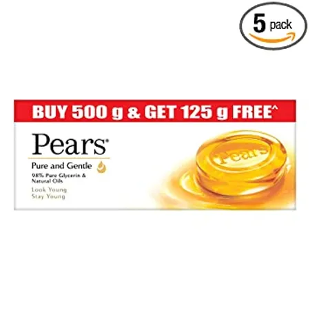 Pears Pure Gentle Moisturising Bathing Bar Soap with Glycerine For Golden Glow 125g Pack of 5 