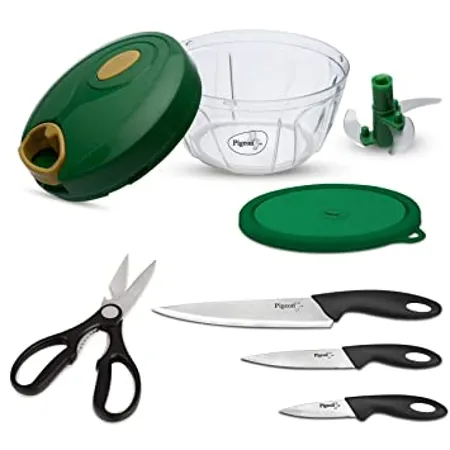Pigeon by Stovekraft Kitchen Tools Value Combo 400ml Chopper Storage 3 Knives Set 1 Kitchen Scissor 