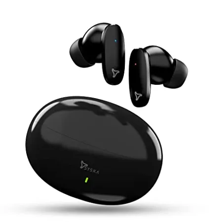 SYSKA Sonic Buds IEB800 True Wireless Earbuds with Ultra Sync Technology 30Hr Play BackTime Smooth Touch Control IPX4 Water Resistant Jet Black Made in India 