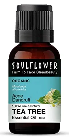 Soulflower Organic Tea Tree Essential Oil for Skin Hair Face Acne Care Dandruff 22 years of worldwide Trust Ecocert Certified Organic 100 Pure Natural Undiluted Therapeutic Grade 10ml