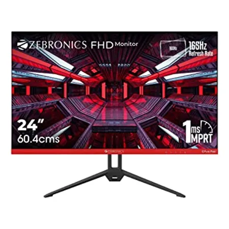 ZEBRONICS 24 inch 165Hz Gaming Monitor with FHD 1080p IPS Panel 1ms MPRT HDR10 Free sync Support HDMI DP 250 Nits max 16 7M Colors Built in Speakers and Ultra Slim Bezel Less Design ZEB S24A