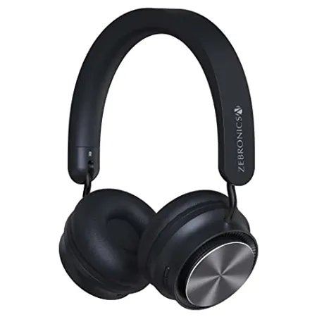 ZEBRONICS Zeb Bang Pro Bluetooth Wireless On Ear Headphones with Mic V5 0 30H Backup Foldable Call Function Voice Assistant Built in Rechargeable Battery Type C 40Mm Driver and Aux Black 