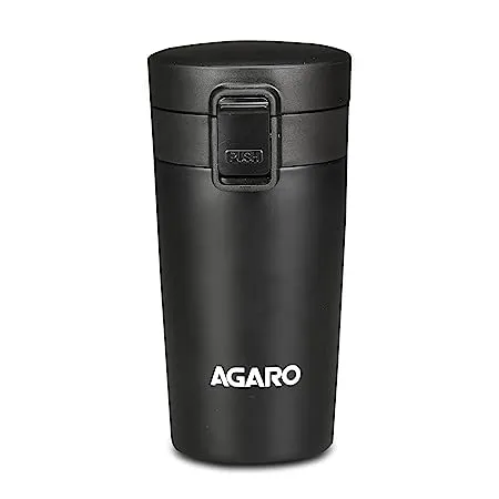 AGARO Elite Stainless Steel 300ML Travel Mug Dual Insulation 304 Grade Inner and Outer Stainless Steel Crafted Leak and Rust Proof Hot and Cold Upto 3hrs Black 