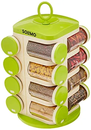 Amazon Brand Solimo Revolving Plastic Spice Rack set 16 pieces Silver 