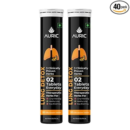 Auric Lung Detox Supplement With Natural Blend of NAC Pushkarmool Piper Longum Licorice Herbs Extract Lungs Cleaner for Detoxification and Immune Defence Pack of 40 Tablets