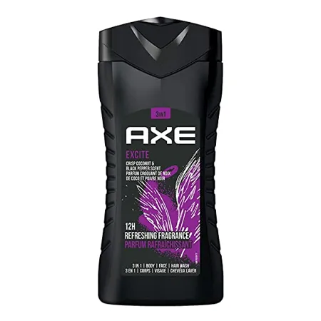 Axe Excite 3 In 1 Body Face Hair Wash for Men Long Lasting Refreshing Crisp Coconut Black Pepper Fragrance for Up To 12hrs Natural Origin Ingredients Removes Odor Bacteria No Parabens Dermatologically Tested 250ml