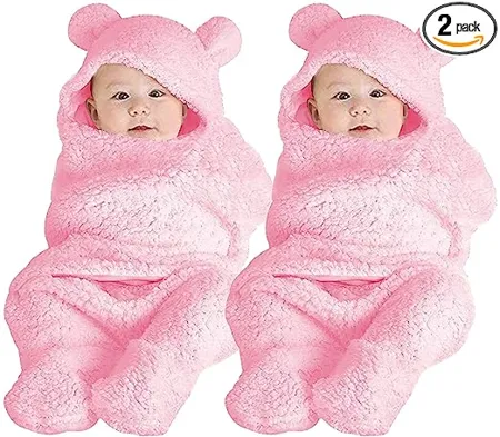 BeyBee Newborn Babies 3 in 1 Blanket Wrapper Sleeping Bag Pink Plain 0 9 Months 72 x 68 cm 31 Pack of 2