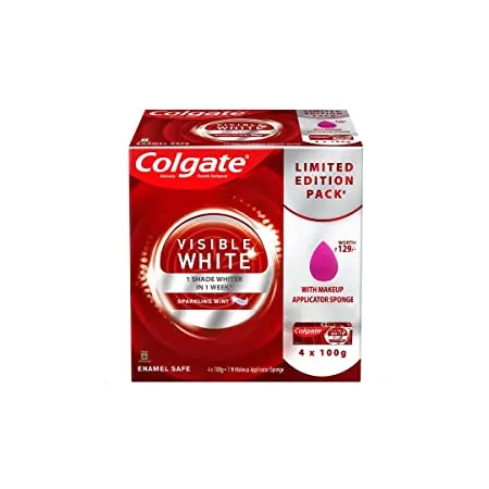 Colgate Visible White Toothpaste oral care with Makeup Applicator Sponge 400gm 4x100g 