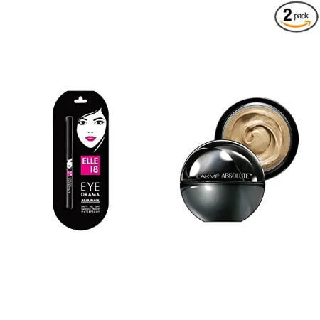 Elle 18 Eye Drama Kajal Matte Finish Bold Black 0 35g and Lakme Absolute Skin Natural Mousse Ivory Fair 01 25g