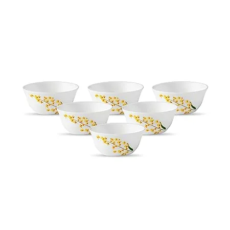 La Opala Diva Ivory Collection Opal Glass Vegetable Bowl Set 6 pcs Yellow Grace White