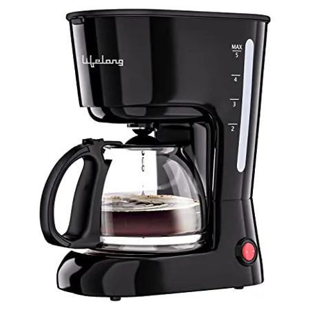 Lifelong LLCMK01 Caffe Drip 5 cup Coffee Maker Water Level Indicator 600W Borosilicate glass 750ml Carafe jar Detachable Coffee Filter Black 