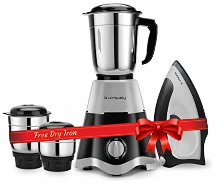 Longway Super Dlx 700 W Mixer Grinder with 3 Jars Powerful Motor with 1 Year warranty Black Gray Kwid 750 W Dry Iron Black Gray 