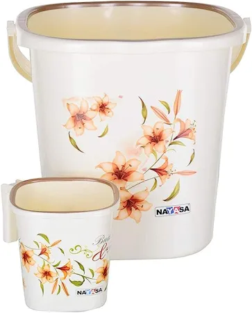 Nayasa Plastic Square Deluxe Bathroom Bucket 25 LTR Mug 1 5 LTR Set Cream 