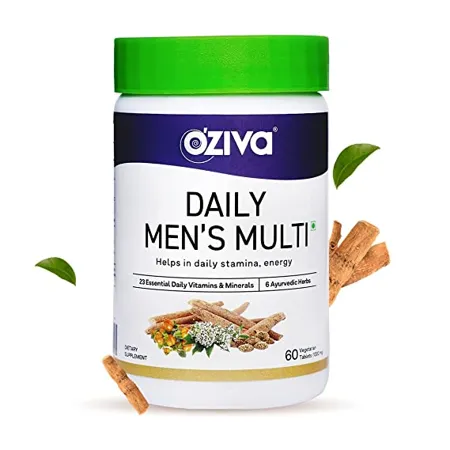 OZiva Daily Men s Multivitamin Tablets 60 Veg Tablets Multivitamin for Men with Ashwagandha Akarkara Choline for Daily Stamina Energy Immunity Daily Men s Multi 60 Tablet 
