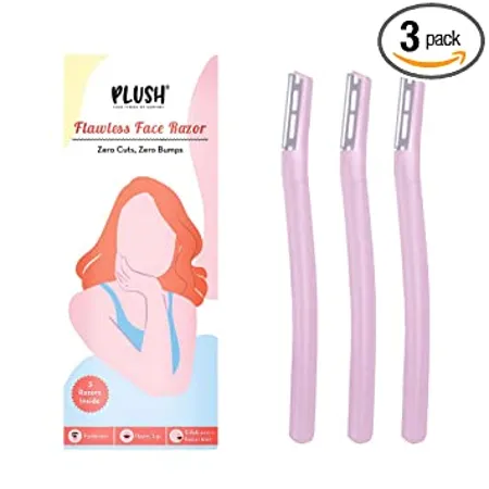 Plush Flawless Reusable Face Eyebrow Razor for Women Pack of 3 Painless and Instant Hair Removal at Home for Upperlips Forehead Sideburns and Eyebrows with Stainless Steel Blades Prevents Razor Burns