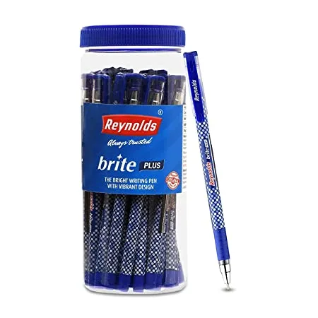 Reynolds BRITE PLUS 25 CT JAR BLUE I Lightweight Ball Pen With Comfortable Grip for Extra Smooth Writing I School and Office Stationery 0 7mm Tip Size