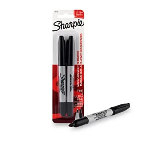 SHARPIE Twin Tip Black Permanent Marker Suitable for Multipurpose Usage Smudge Free Office Stationery Items Pack of 2