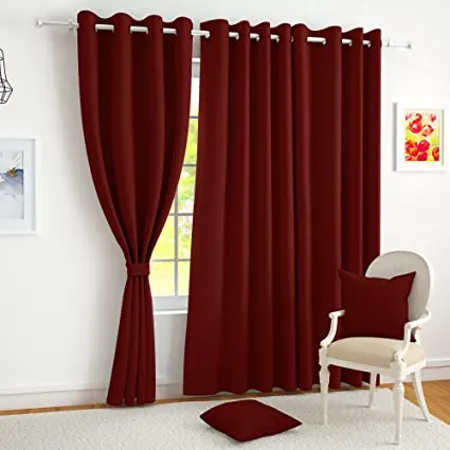 Story Home Blackout Faux Silk Superior 2 Piece Plain Solid Door Curtains 7 feet Maroon