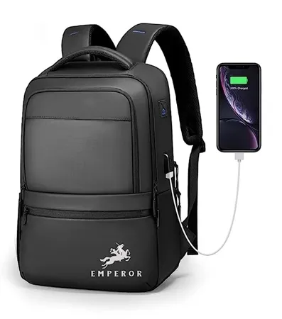 TRUE HUMAN Emperor Anti Theft backpack With USB charging Port Laptop Bag Office bag college bag and anti theft back pocket Black 