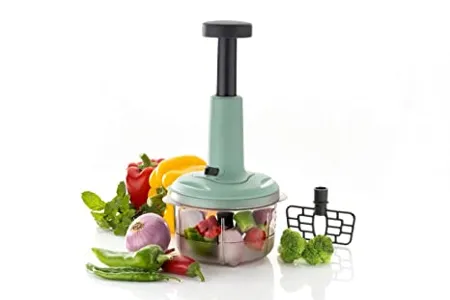 Tosaa 2 in 1 Push Chopper Push and Chop Chopper Vegetable and Fruit Cutter Chopper with Easy Push and Close Button 800 ml Sea Green Pack of 1 