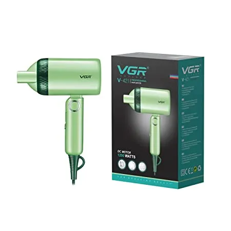 VGR V 421 Professional Foldable Hair Dryer 1200W DC Motor 2 Speed Settings comes with Styling Concentrator Overheating Protection a Hanging Loop Green