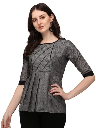 Venisa Grey N Black Linen Solid Top