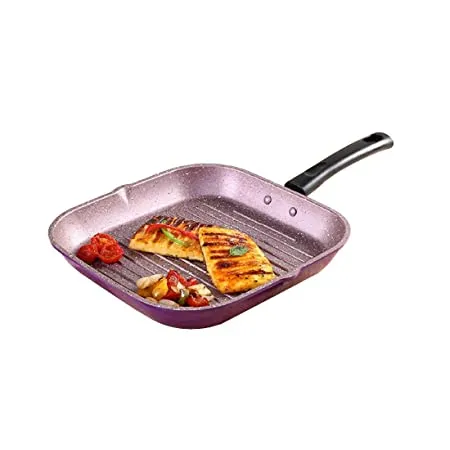 Wonderchef Valencia Non Stick Grill Pan Induction Friendly Cool Touch Bakelite Handle Pure Grade Aluminium PFOA Free Size 24 cm 1 5 litres Capacity 1 Year Warranty Purple