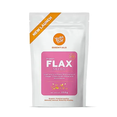 Yogabar Organic Roasted Flax Seeds Organic Flax Seeds that helps regulate Blood Sugar High in Fibre Omega 3 Antioxidants Healthy Snacks for Weight Loss Alsi Seeds for Hair Fall Control