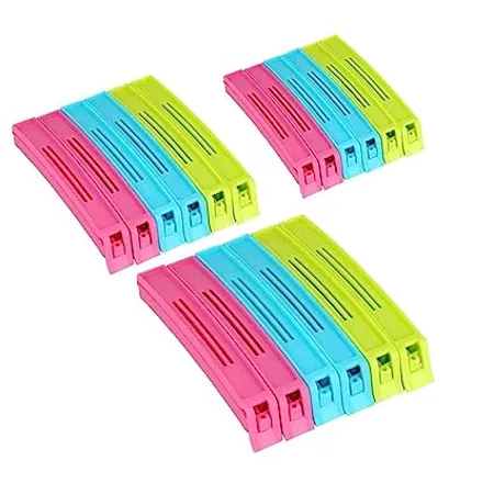 ATEVON 18 Pcs 3 Different Size Plastic Food Snack Bag Pouch Clip Sealer Large Medium Small Plastic Snack Seal Sealing Bag Clips Vacuum Sealer Set of 18 Multi Color Mix Size