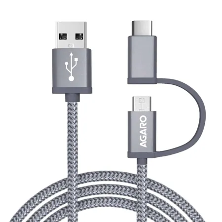 Agaro Blaze USBA to micro Type C 2in1 Braided 1 2M Cable Grey