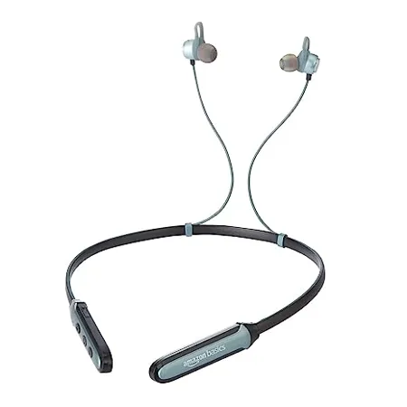 Amazon Basics in Ear Bluetooth 5 0 Neckband with Up to 30 Hours Playtime Magnetic Earbuds Voice Assistant Dual Pairing and IPX6 Rated with Mic Grey 