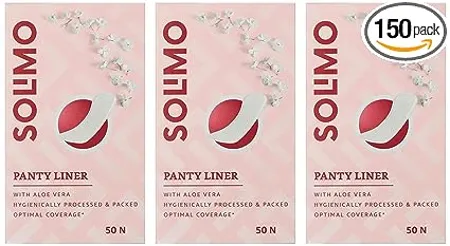 Amazon Brand Solimo Panty Liners for Women Contains Aloe Vera Cottony Soft texture Optimal Coverage 150 Liners Pack of 50 x 3 