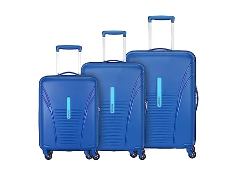 American Tourister Ivy 3 Pc Set 55 Cms 68 Cms 77 Cms Small Medium Large Polypropylene PP Hard Sided 4 Wheeler Spinner Wheels Luggage Blue 