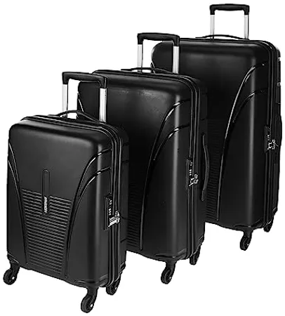 American Tourister Ivy 3 Pc Set 55 Cms 68 Cms 77Cm Small Medium Large Polypropylene PP Hard Sided 4 Wheeler Spinner Wheels Luggage Black 