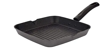 Attro Non Stick Aluminium Gas Compatible Grill Pan 24 cm Spatter Finish Marble Grey