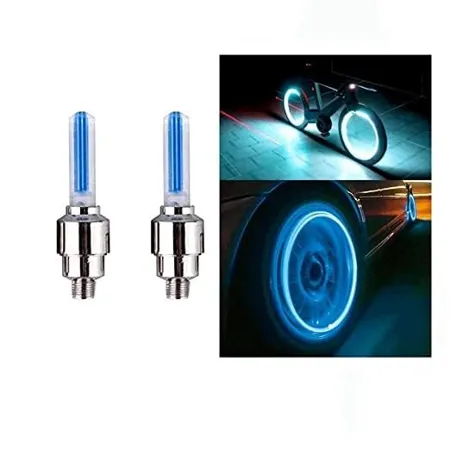 AutokraftZ Bike Bicycle Tyre Led Light Rim Valve Cap Flashing With Motion Sensor Blue Set Of 2 Pcs for Car Motorcycles Bike Led Lights 
