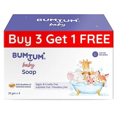 Bumtum Baby Soap with goodness of calendula extractParabens Free Vegan cruelty Free 50Gm Pack of 4