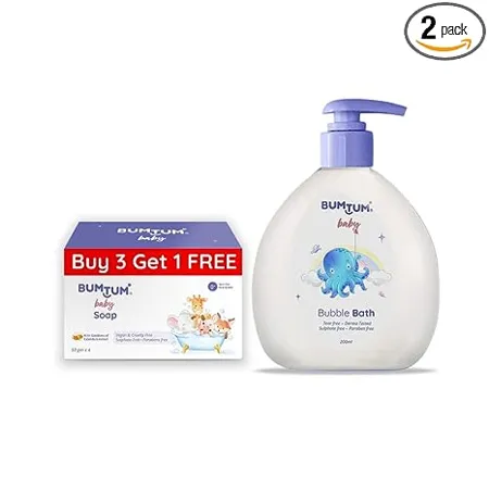 Bumtum Paraben Free Baby Soap 4N x 50 Gram Baby Bubble Bath 200 ML Combo