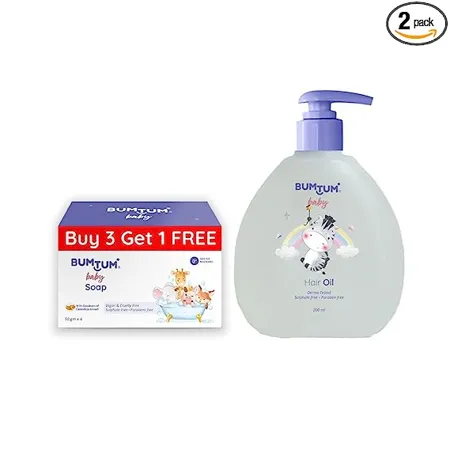 Bumtum Paraben Free Baby Soap 4N x 50 Gram Baby Hair Oil 200 ML Combo